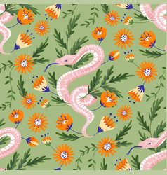 Snake Floral Seamless Pattern Flower Magic