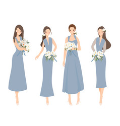 Beautiful Happy Bridesmaid In Blue Gown Wedding