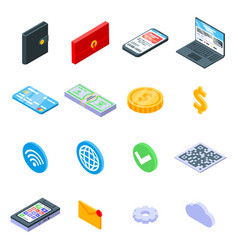 Digital Wallet Icons Set Isometric Style