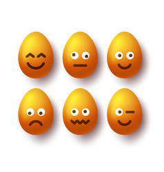 Set Of Yellow Easter Eggs With Emojis Realistic