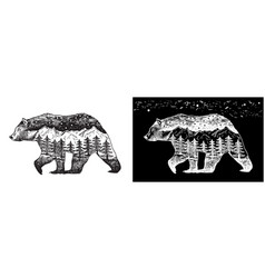 Double Exposure Hand Drawn Bear Black