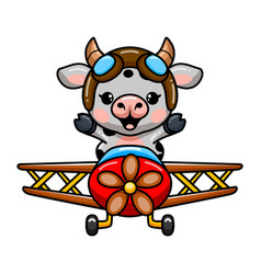 Cute Baby Cow Cartoon Flying On A Plane