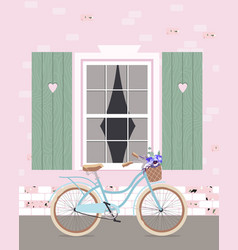 A Bicycle Leaning Against Wall Sky Blue