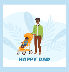 Happy Dad Pushing Baby Stroller With Child Square