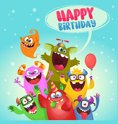 Cartoon Happy Monsters Set With Different Face