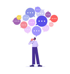 Businessman With Many Speech Bubbles Thinking