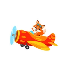 Cartoon Fox Pilot On Plane Funny Animal Aviator