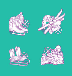 Hand Drawn Winter Sports Equipment Piles