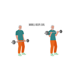 Senior Man Doing Barbell Biceps Curl Exercise