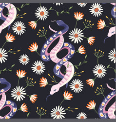 Snake Floral Seamless Pattern Flower Magic