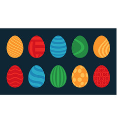 Set Of 10 Color Easter Eggs With Pattern Design