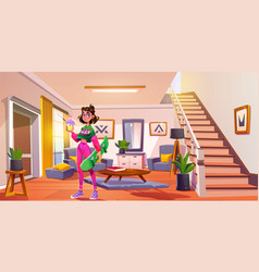 Teen Girl With Skate In House Living Room Design