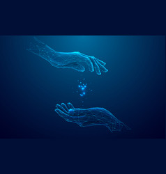 Two Digital Hands Holding Something Blue Low Poly