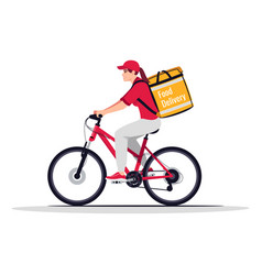 Female Bike Courier With Food Delivery Semi Flat