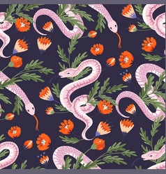 Snake Floral Seamless Pattern Flower Magic