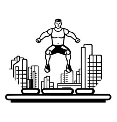 A Man In Sportswear Jumping On The City Background