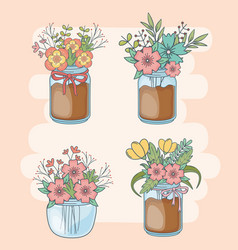 Set Mason Jars With Floral Decorations