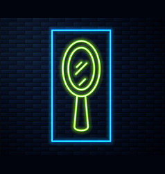 Glowing Neon Line Magic Hand Mirror Icon Isolated