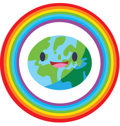 Happy Planet Earth With A Rainbow