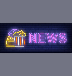 News Neon Text With Popcorn Film Reel And Tickets