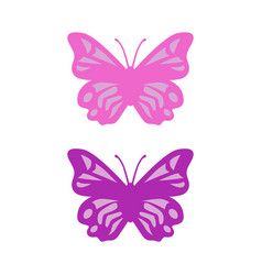 Pink Purple Butterflies Set Isolated On White