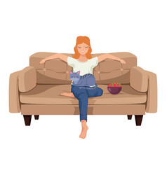 Woman Eating Strawberries In Sofa