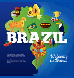 Brazil Travel Map Symbols Flat Poster