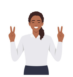 Young Woman With Peace Signs Sign Language