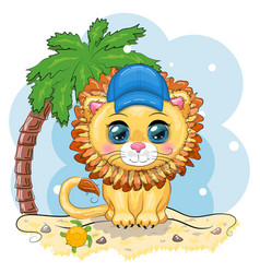 Cartoon Lion Boy In Blue Cap With Beautiful Eyes