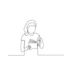 Continuous Line Drawing Of A Girl Reading A Book