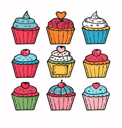 Assorted Colorful Cupcakes Handdrawn