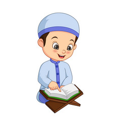 Cartoon Muslim Boy Reading Quran