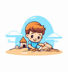 Cute Little Boy Playing With Sand On The Beach