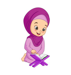 Cartoon Muslim Girl Reading Quran