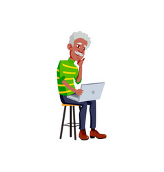 Old Man Reading Article On Laptop Screen Cartoon