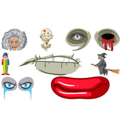 Set Of Horror Halloween Objects And Cartoon