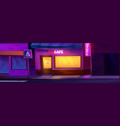 Front Outside Cafe Facade At Night Background