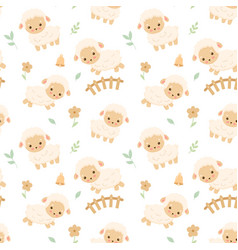 Seamless Pattern With Cute Cartoon Sheep Jumping