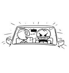 Stickman Cartoon Of Crazy Car Driver And Scared