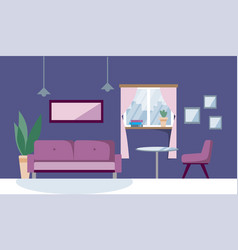 A Purple Room With Lilac Sofa On Blue Wall