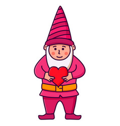 Character Cute Gnome Hold Red Heart For Valentine