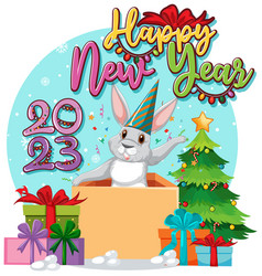 Happy New Year Banner Design With Cute Rabbit