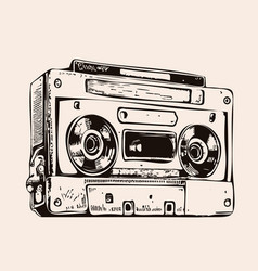 Old Tape Recorder Retro Sketch Hand Drawn