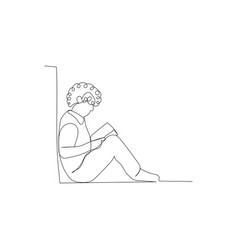 Continuous Line Drawing Of A Boy Reading A Book