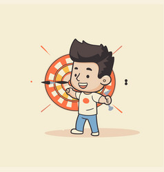 Cute Boy Playing Darts Cartoon Style Flat Design