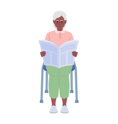 Old Woman Reading Newspaper Semi Flat Color