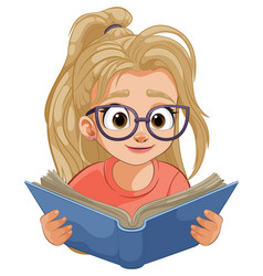 Cartoon Of A Girl Reading With Interest And Joy