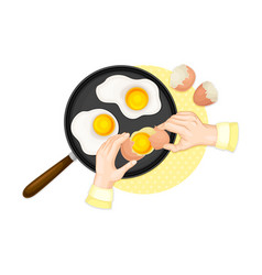 Hands Preparing Scrambled Eggs In Frying Pan Above