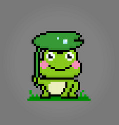 8 Bit Pixel Frog Holding Leaf