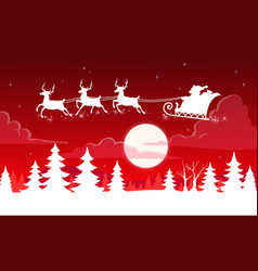 Christmas Santa Sleigh On Night Moon Sky